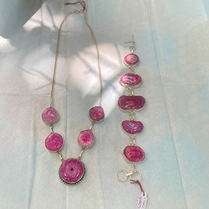 Pink solar quarts necklace & bracelet set